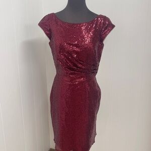 Jasmine Bridesmaids Cranberry Sequin Dress P196063K Size 12 Knee Length NWT